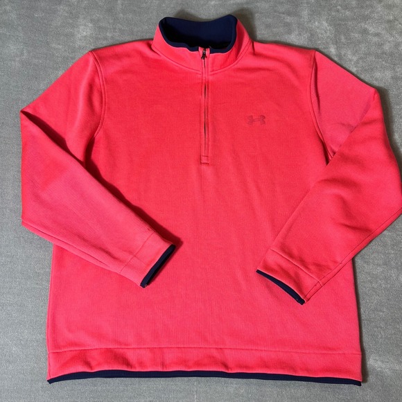 Under Armour Other - Under Armour Golf Mens XL Quarter Zip Pullover Storm Waffle Knit Pink Navy Blue